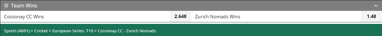 Cossonay vs Zurich Nomads Betting
