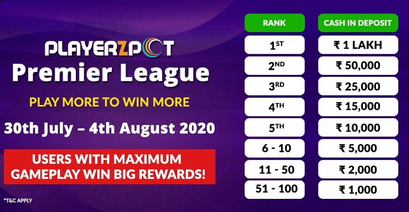 Now win 1L Cash in Playerzpot Premier League