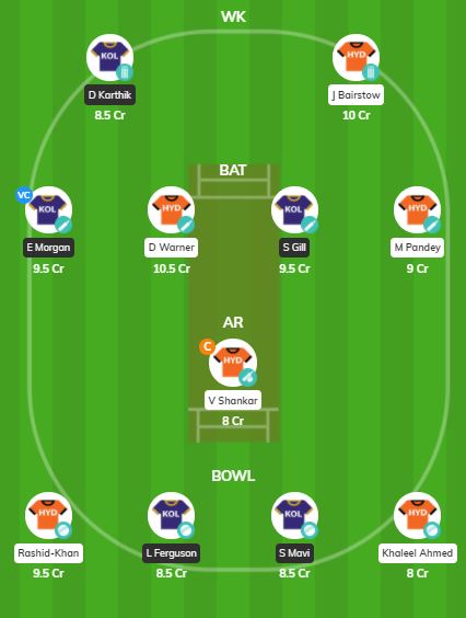 IPL 2020 Match 35 - SRH vs KOL Fantasy Team