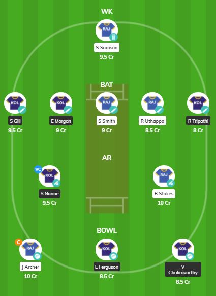 IPL 2020 Match 54 - KOL vs RR Fantasy Team