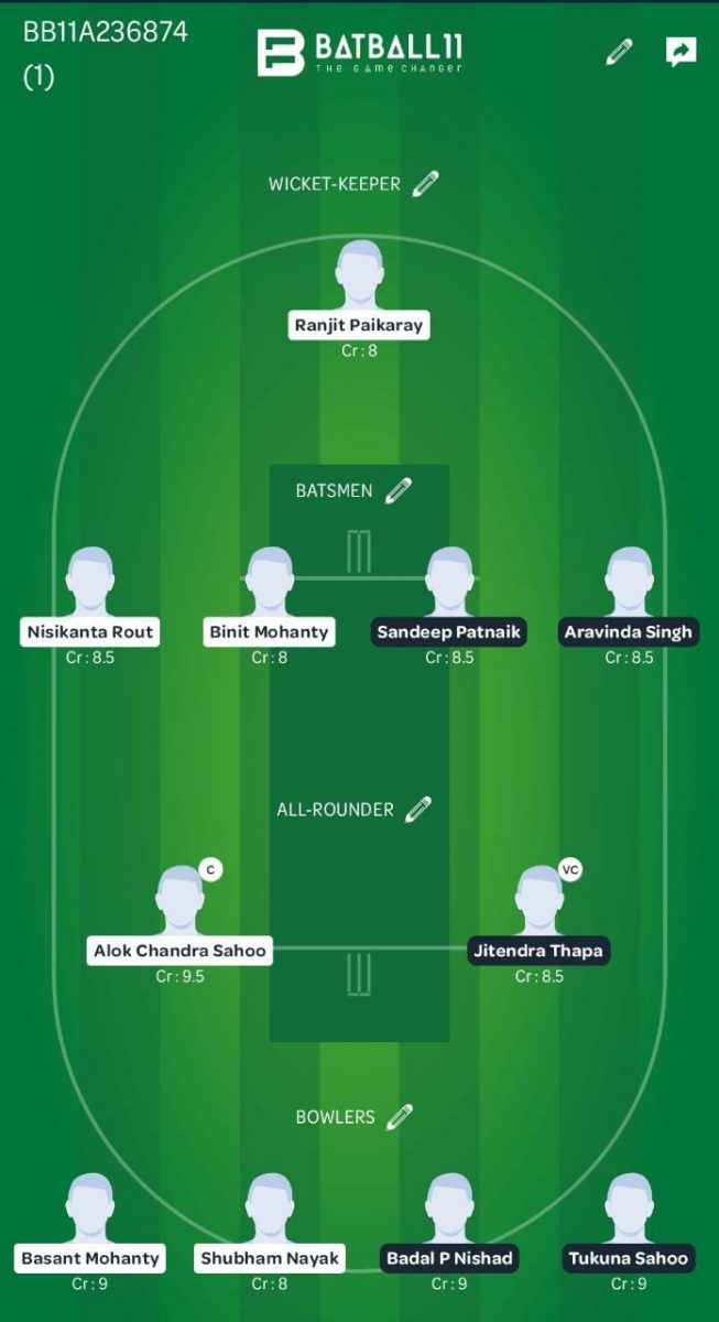 OPA vs OPU Dream11Team - Odisha T20 2020