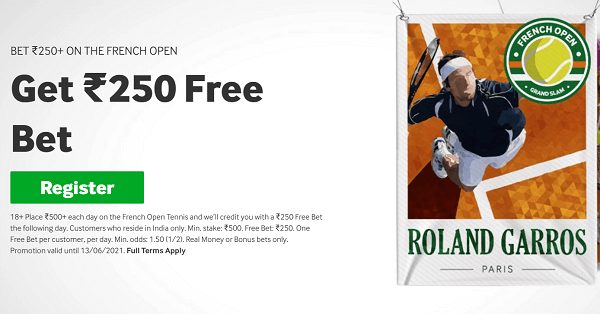 Get Daily French Open FREE BET on Betway