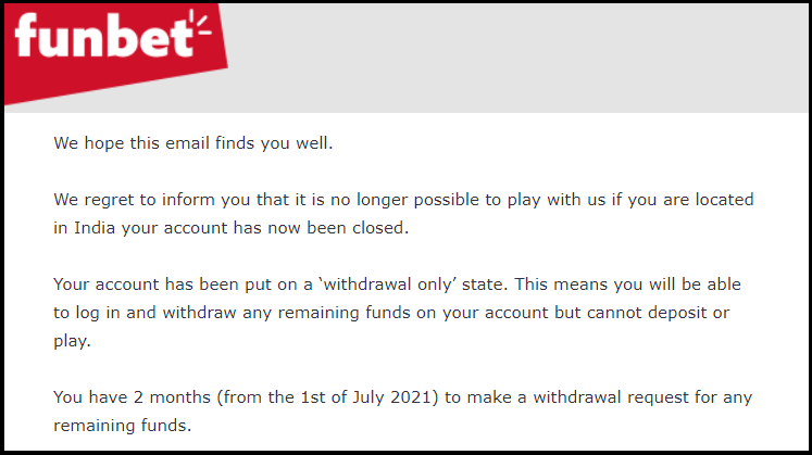 Funbet Shuts Down For Indian Players