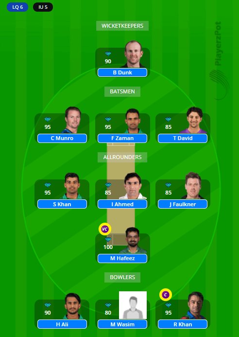 ISL vs LAH Dream11 Team - PSL 2021