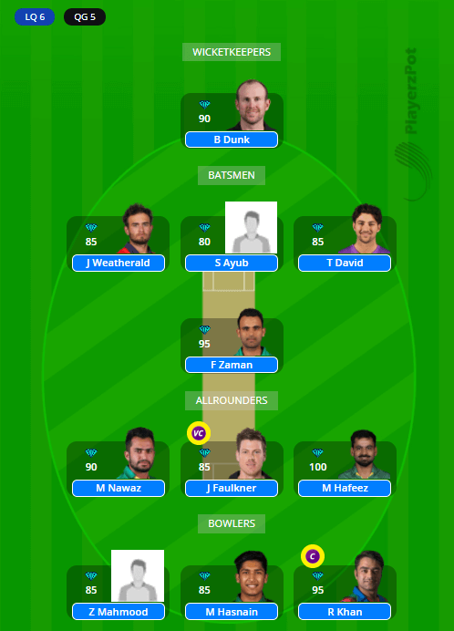 QUE vs LAH Dream11 Team - PSL 2021