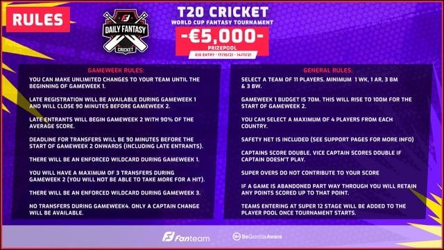 €5,000 Fantasy Contest on FanTeam RULES