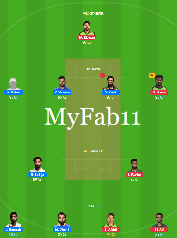 IND vs PAK MyFab11 Team - T20 World Cup 2021