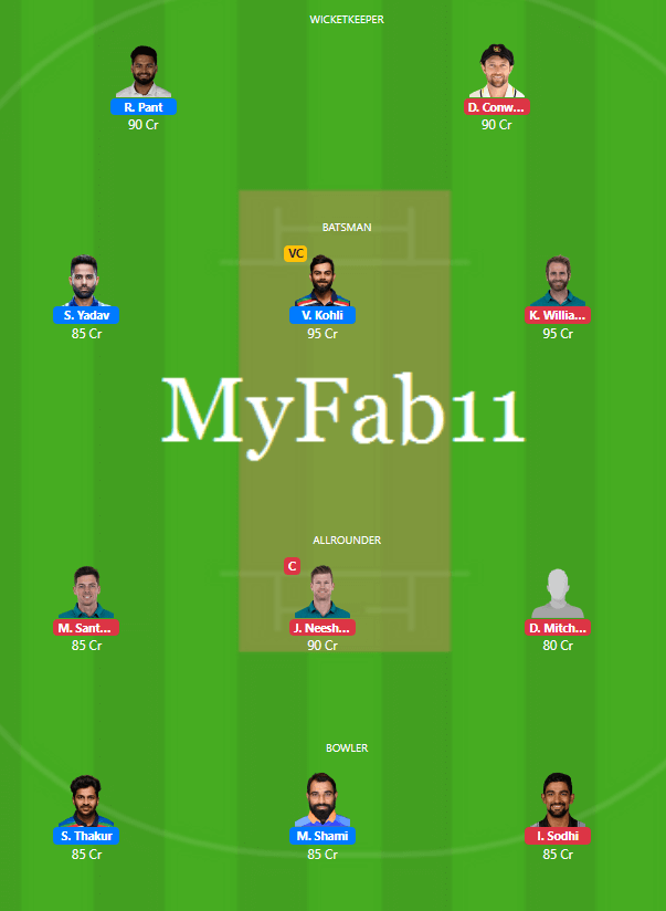 IND vs NZ MyFab11 Team - T20 World Cup 2021