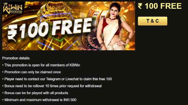 Free 100 Rs betting bonus sites - K9win