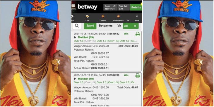Shatta Wale Shows Off Big Win on BetWay