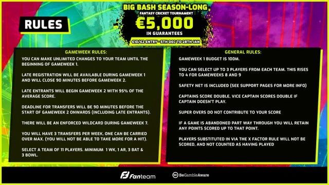 BBL 2021/22 Fantasy Contest on FanTeam Rules