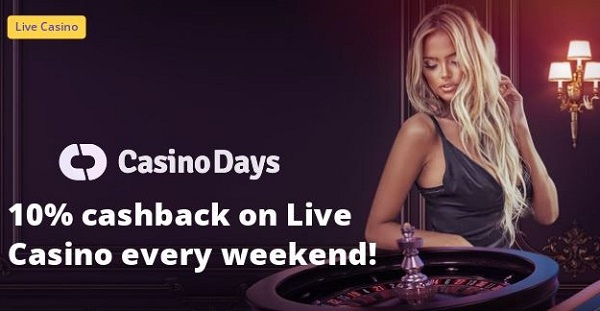 Casino Days: Weekly 10% Cashback on Live Casino