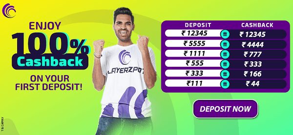 Playerzpot Offer: 100% Cashback on First Deposit