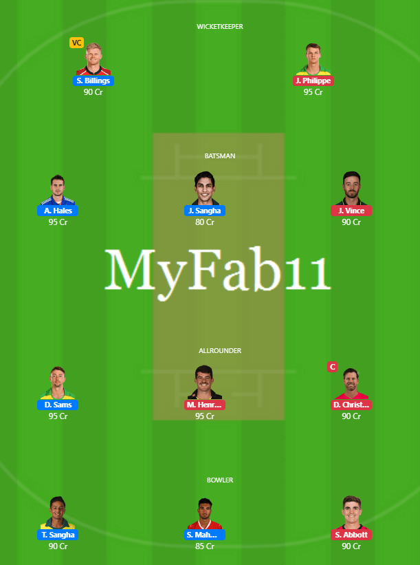 THU vs SIX Dream11 Predictions - BBL 2021/22 