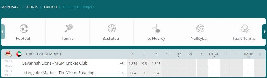 Sharjah CBFS T20 2022 Betting