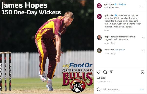 James Hopes 150th domestic one day cup wicket