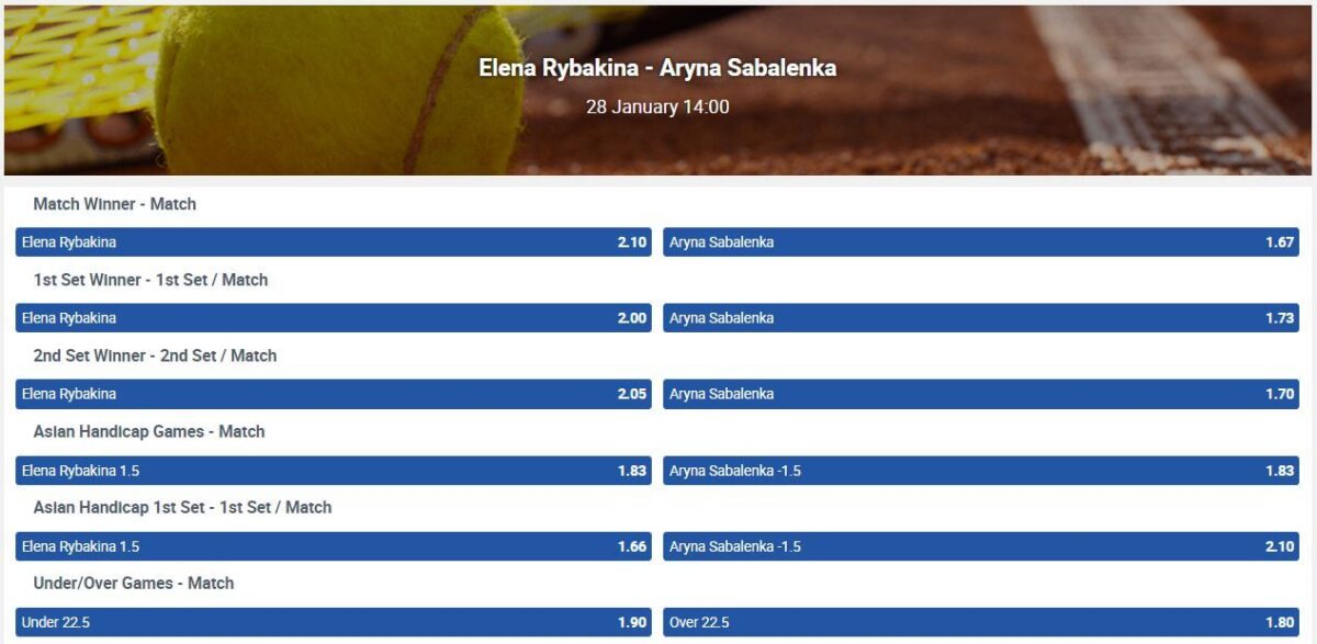 Australian Open 2023 FINAL - Elena Rybakina vs Aryna Sabalenka Betting 