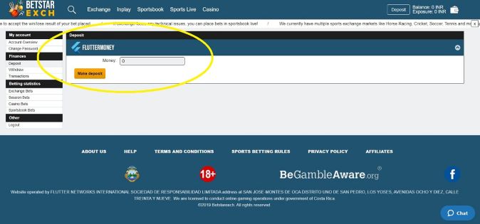 How to Complete Betstarexch Deposit From India? - Deposit page