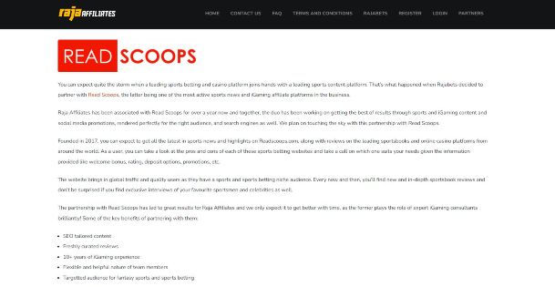 Read Scoops testimonial on Raja Affiliates