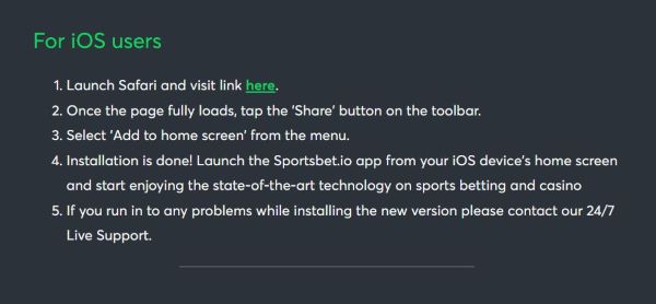 Sportsbet.io iOS app  download - Steps