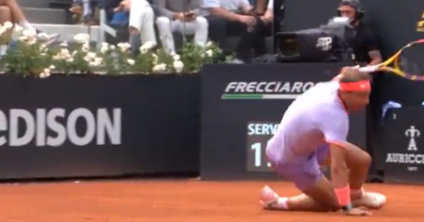 WATCH: Rafael Nadal Falls, Recovers to Win Point