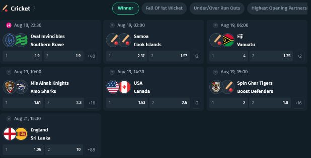 Upcoming cricket betting markets - CBET.gg