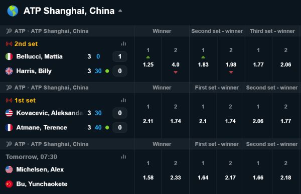 Shanghai Masters betting odds on Rajabets